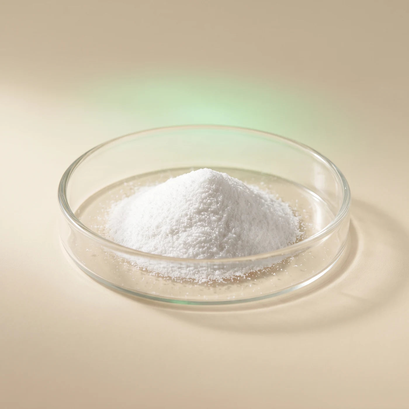 White powder in a glass dish representing citicoline; illustrative image